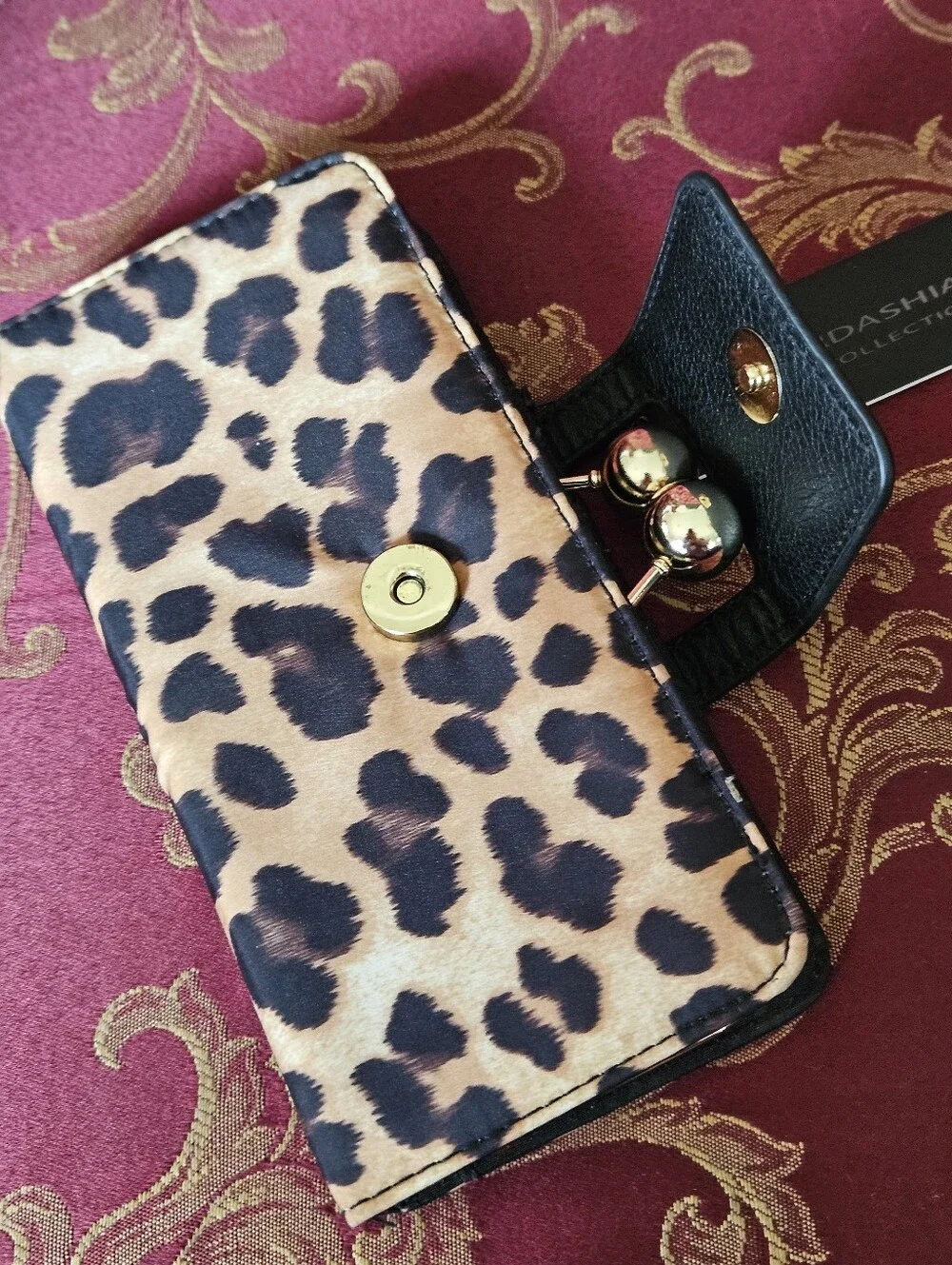 Kardashian Collection Leopard Print Wallet with Gold Accents